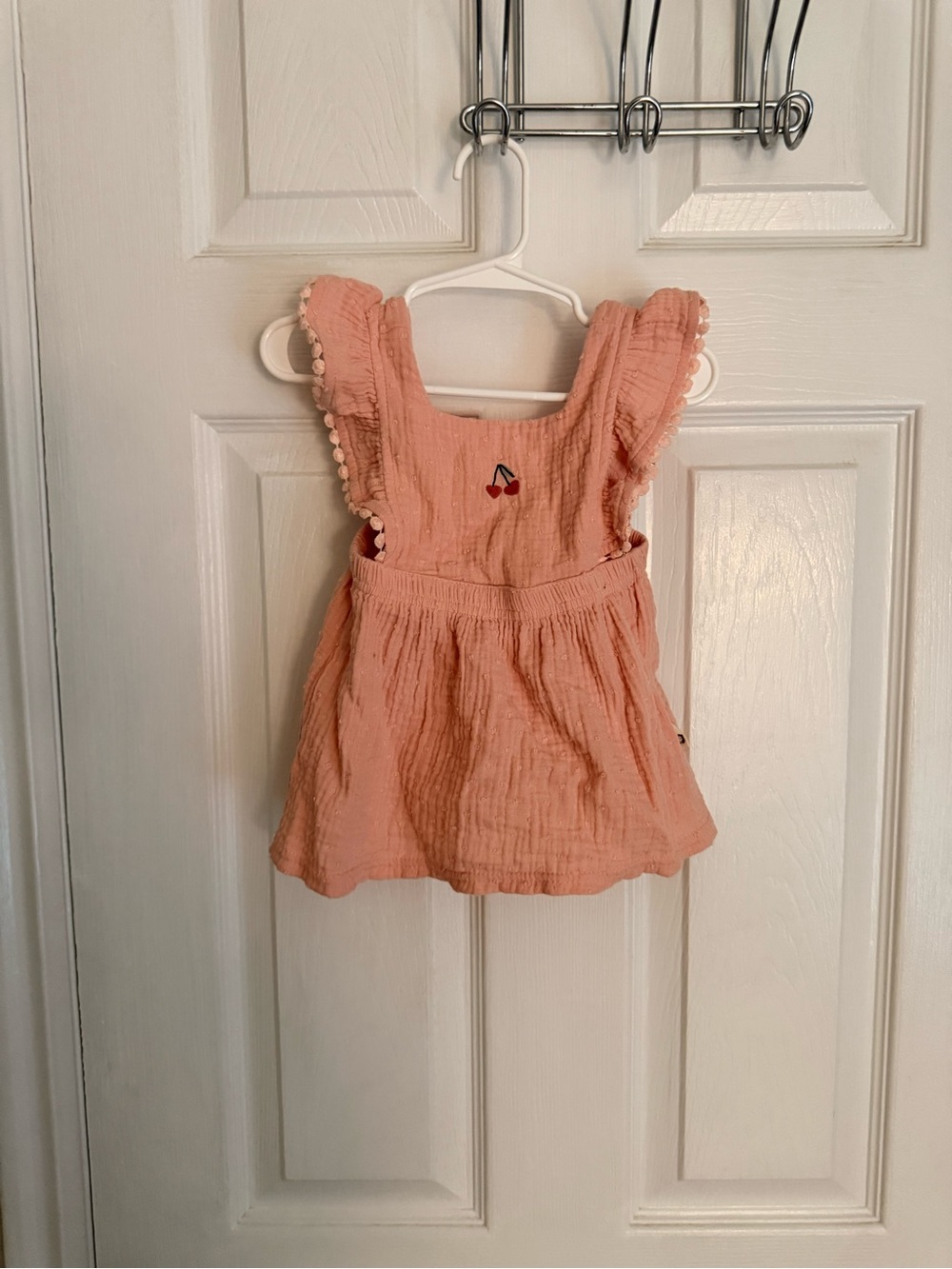 Peach Cherry Embroidered Girls' Casual Dress